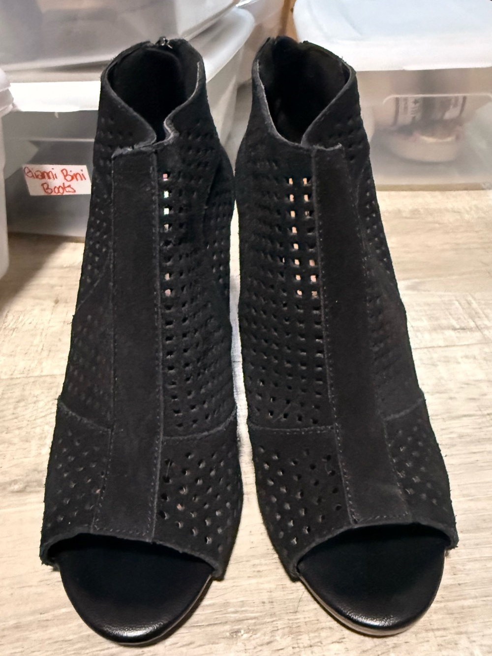 Moda Spana Black Perforated Peep-Toe Mule Boots